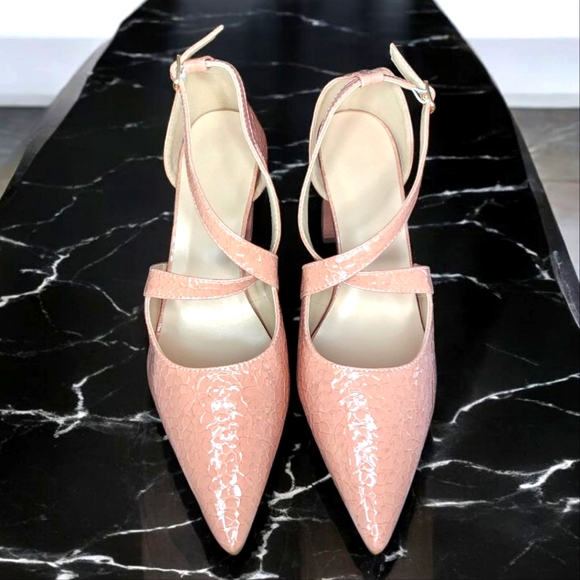 UNKNOWN Faux Snakeskin Pink Chunky Heel - 10.5 - Picture 5 of 6